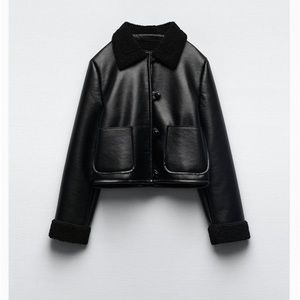 Zara Small Faux Leather Shearling Black Jacket